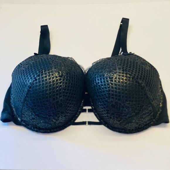 Cacique Seriously Sexy Black Metallic Lace Boost Balconette Bra Plus‎ Size 44F - Picture 1 of 6